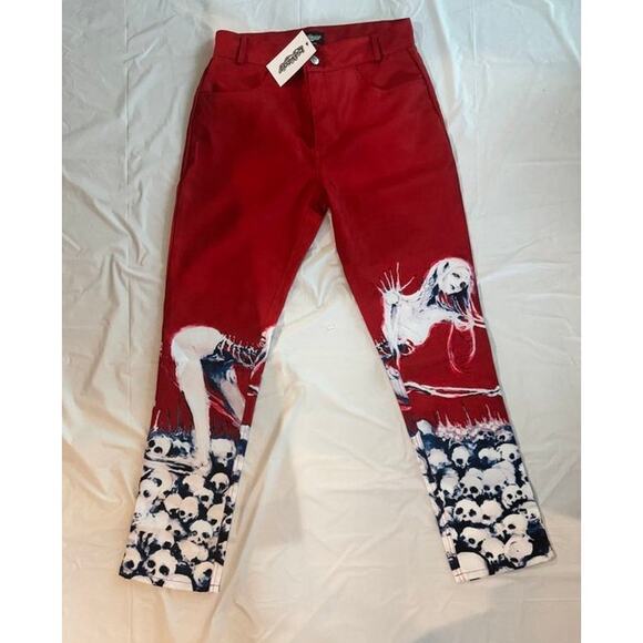 Catharsis Red Graphic Pants**Size 34** Ghost/Skull Print *NWT* - Picture 1 of 11